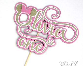 minnie mouse cake topper | pink and gold | inspired by disney minnie and mickey mouse | mickey ears