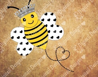 Kawaii Queen Bee SVG - png - dxf - ai - eps - fcm - Cut File - Bee SVG - Bee Cut File - Silhouette - Cricut - Printable - Queen Bee Cut File