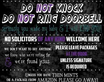 Funny No Soliciting Sign Don't Wake Baby