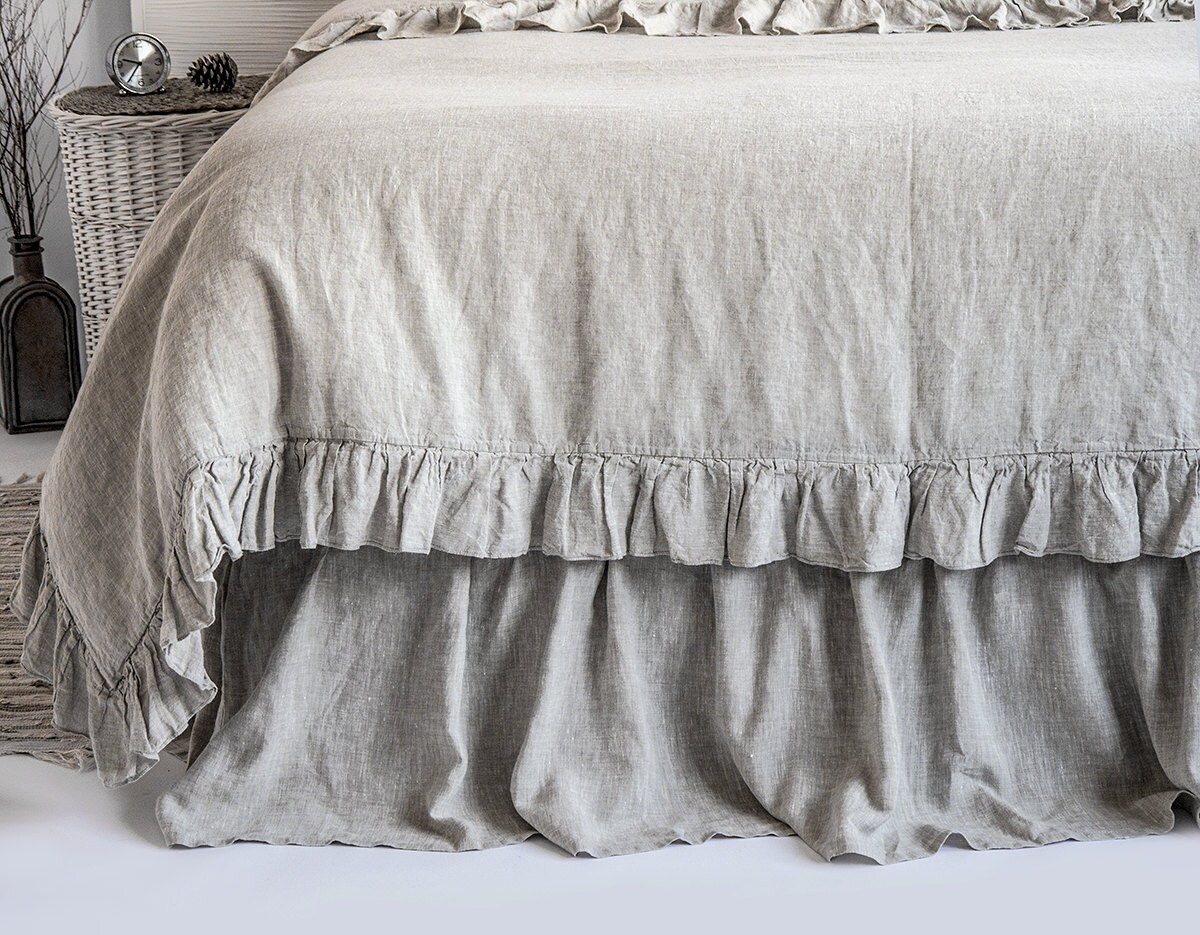 100 Linen Luxury French Vintage Frilled Duvet Cover & Set