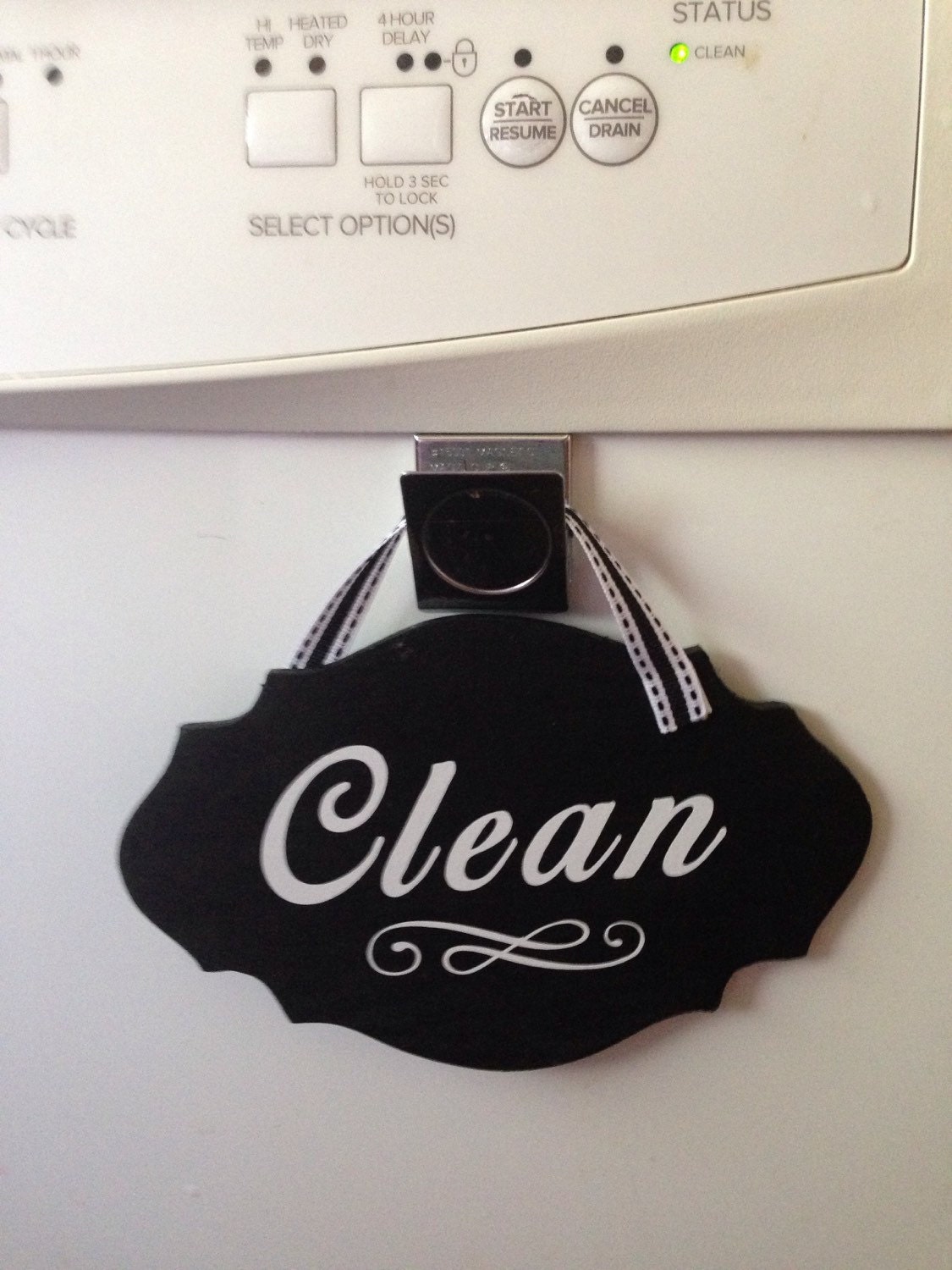 Clean/Dirty Dishwasher Hanging Sign Black White