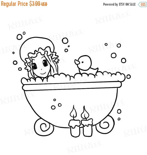 50% OFF SALE Bath Girl Stamp, Fairy Digital Stamp, Coloring Stamp, Digital Art, Cartoon Digi Stamp, Printable Art IMG 097