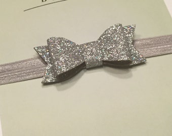 Silver Bow Headband, Newborn Headband, Baby Girl Headband, Baby Girl Bow, Silver Headband, Bow Headband, Baby Girl Bow, Christmas Headband