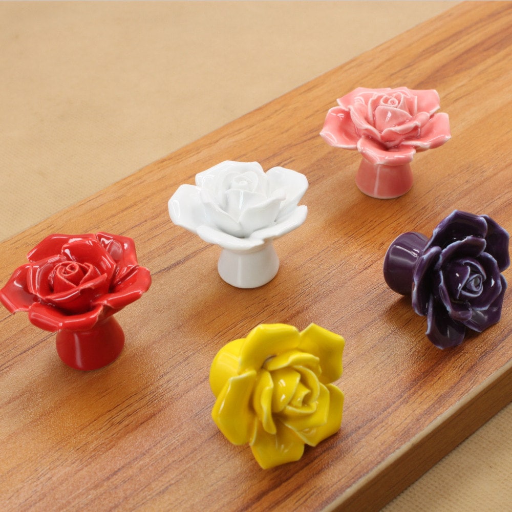 Rose Knobs Ceramic Knobs Dresser Knobs Pulls Handles Drawer