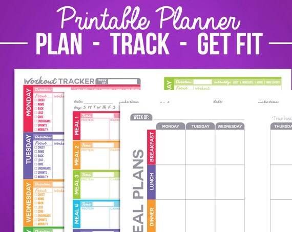 printable fitness planner nutrition tracker bundle weight food nutrition tracker