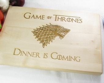 Game of Thrones Chopping Board Personalized, Game of Thrones Dinner is Coming Stark Family Wood Cutting Board, Custom Engraved Cutting Board