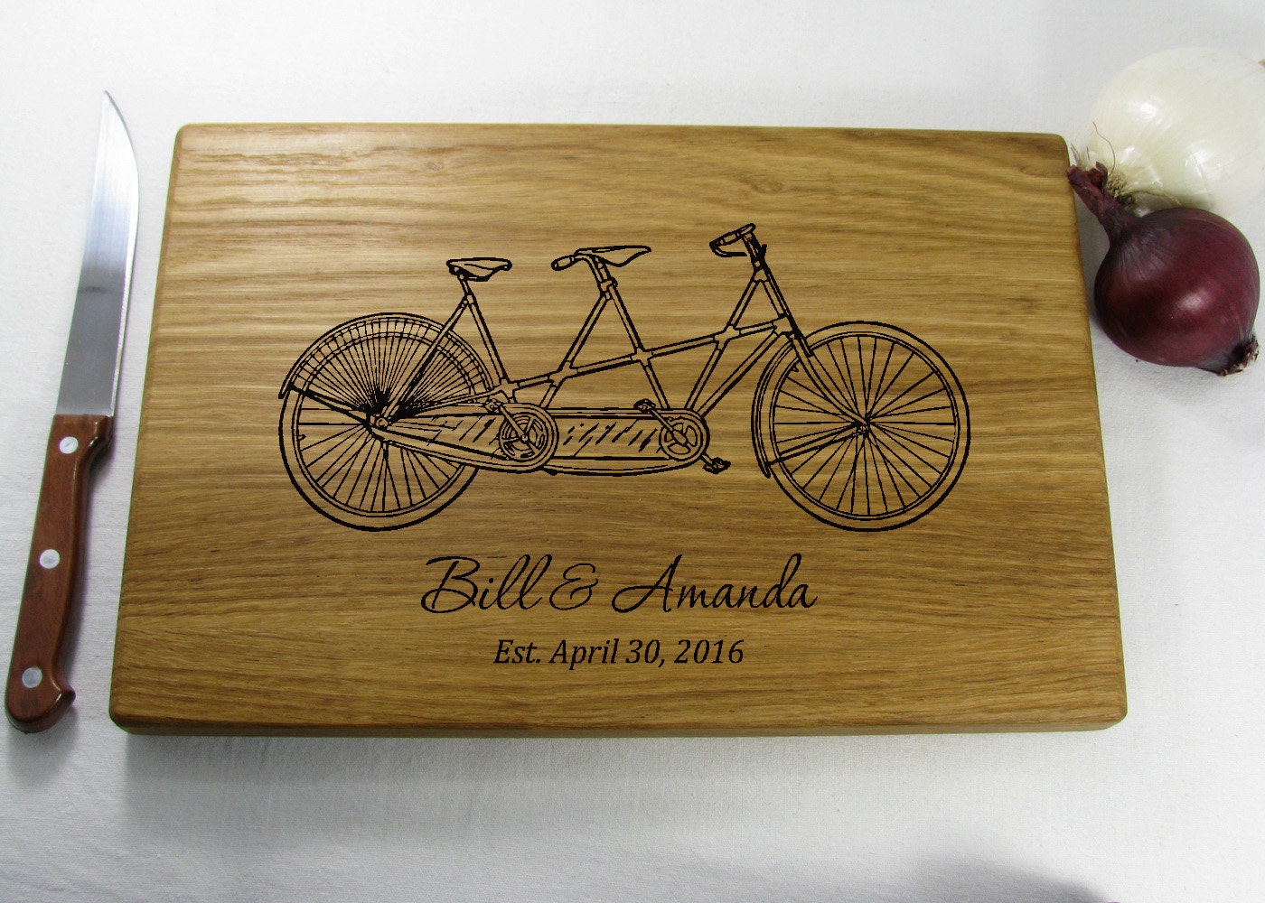 Tandem Bike Cutting Board Wedding Gift Personalized Wedding