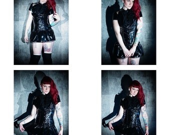 dress, PU, corset in the back, with lace on the shoulders, ruffles in the front