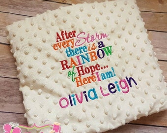 Personalised rainbow baby blanket embroidered with name and rainbow of hope verse , rainbow baby gift , baby shower , personalised blanket