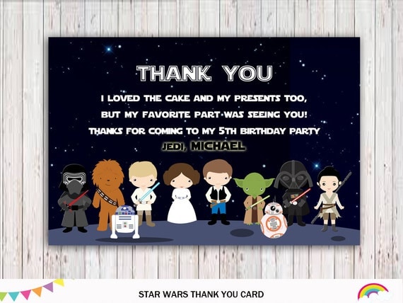 Star Wars Thank You Card Printable Birthday by RainbowSweetStudio