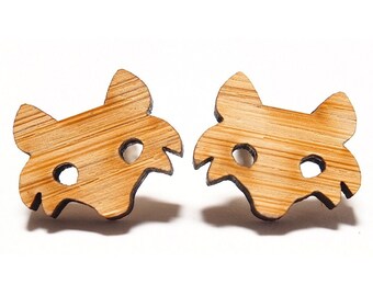Fox Earrings in Bamboo, Fox Earrings, Fox Stud Earrings, Fox Studs, Woodland Earrings, Wooden Earrings, Fox Jewellery, Fox Jewelry, Foxes