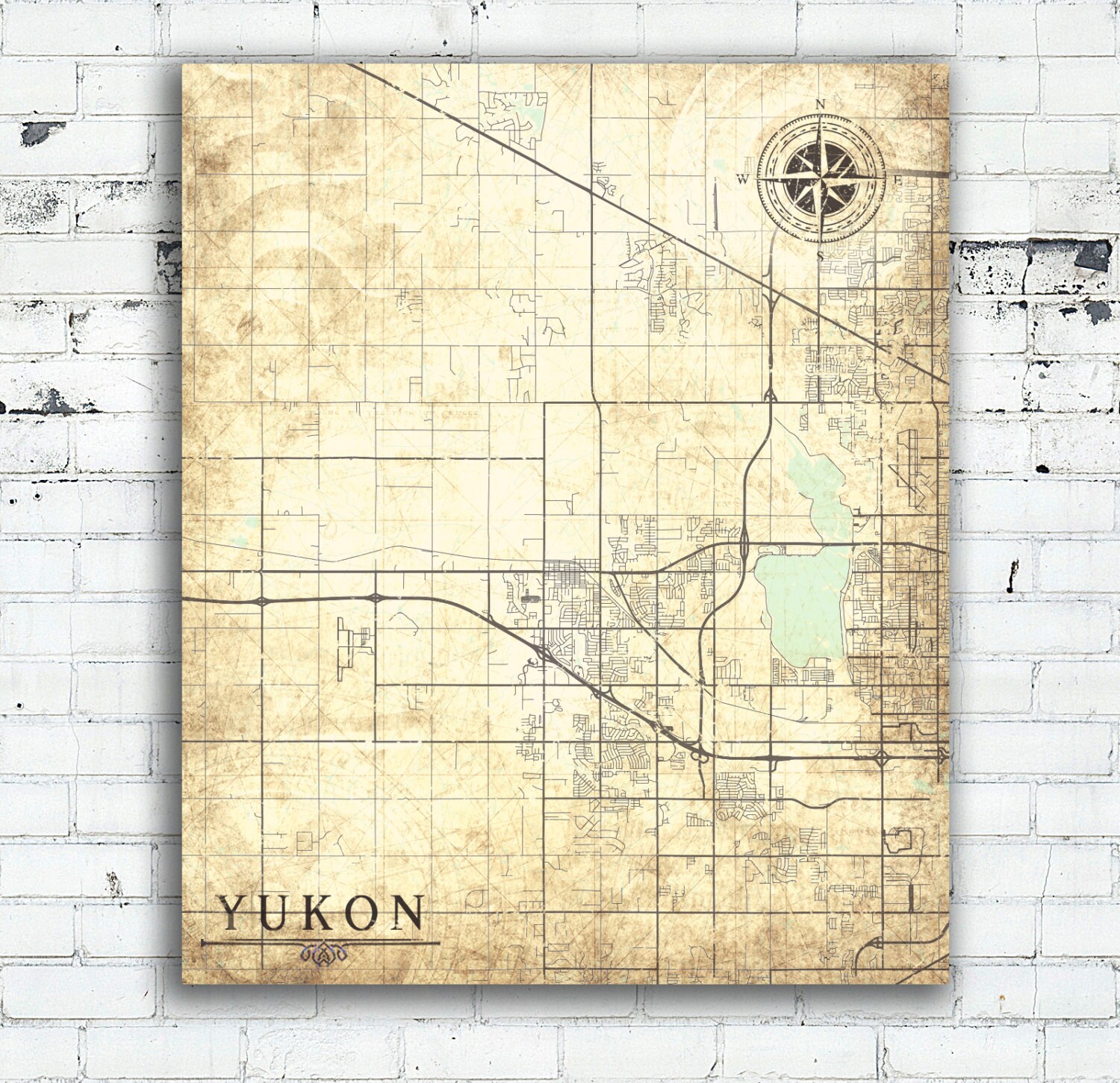 YUKON OK Canvas print Oklahoma Vintage map by NatalyBorichArt