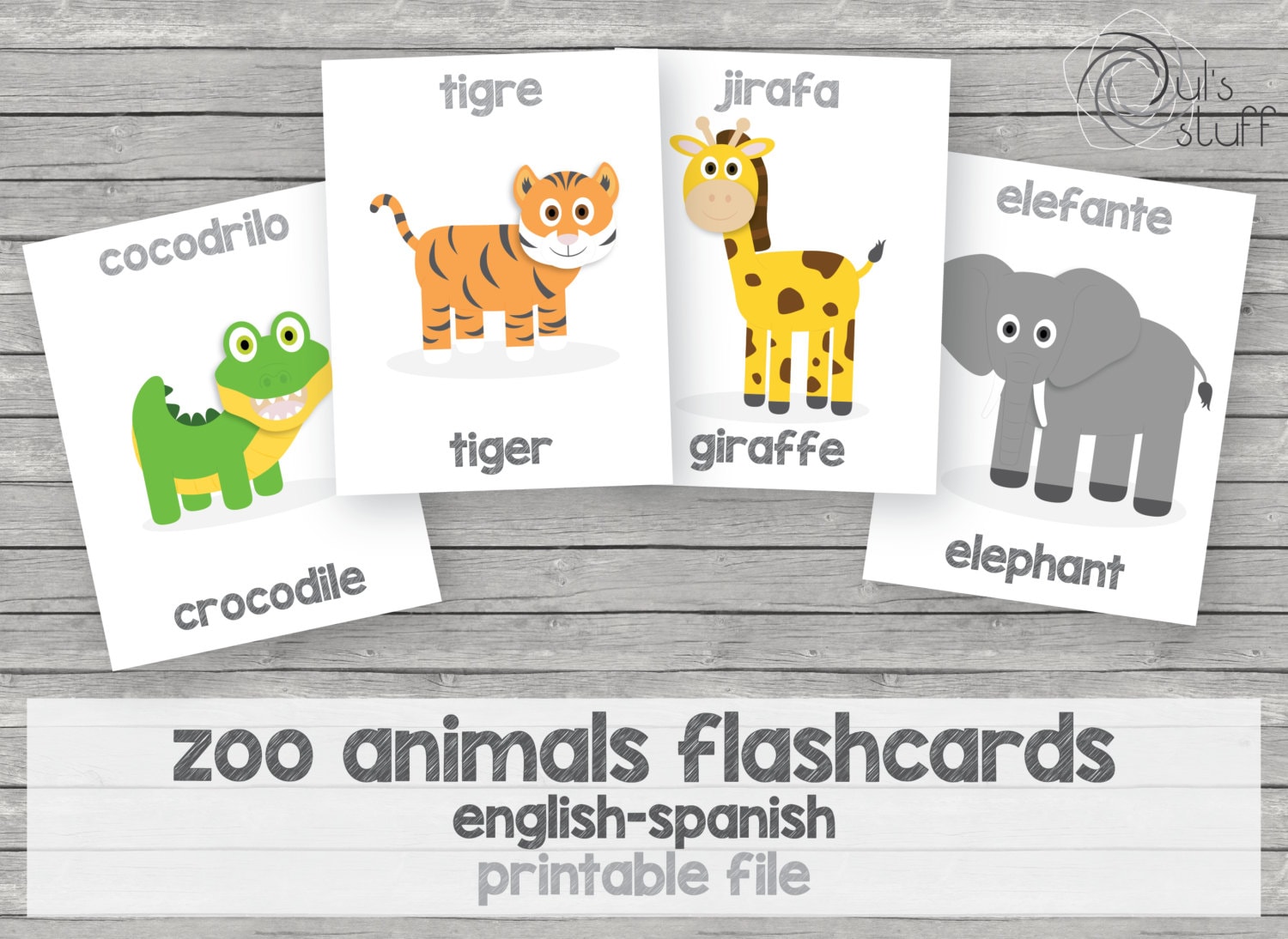 printable kids zoo animals flashcards english spanish