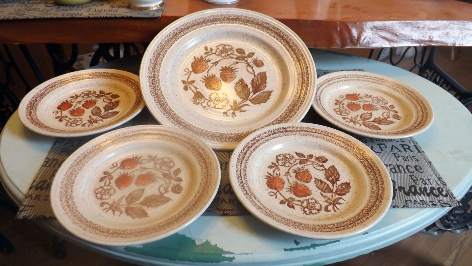SET of 7 vintage (c.1970s) Churchill China Wild Strawberry stoneware