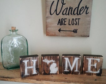 Rustic Michigan Blocks, REVERSIBLE, Michigan Decor, Michigan Home, Michigan Love, Michigan Sign, MI Love, MI Home, Rustic Decor, 3.5x14