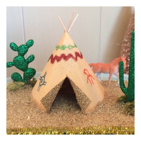 Miniature western retro style Putz style glitter house paper teepee