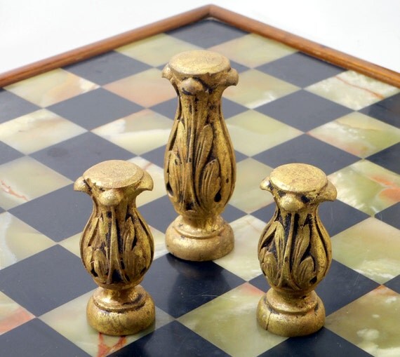 Small Wood Finials Set of Three Ornate Gilded Decorative