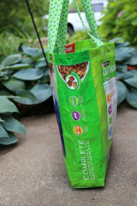 Upcycled Recycled Reusable Dog Food Sack Tote Shopping Bag