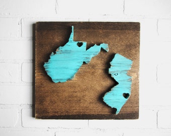 5th Anniversary Gift, State Sign, Housewarming Gift, Gift for Couple, His and Hers, Gift For Parents, Wood Wall Art, Engagement Gift