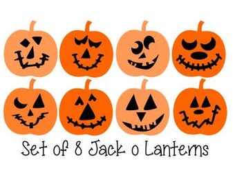 Set of 8 Cute Jack'O'Lanterns; SVG, DXF, PS, Ai and Pdf Digital Files for Electronic Cutting Machines