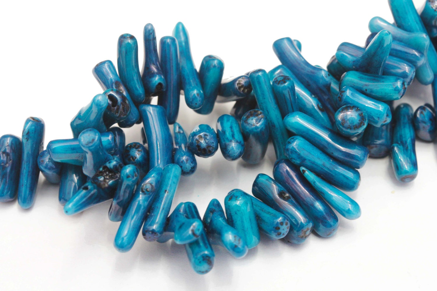 Blue Coral Stick Beads / Lovely Markings and Tones / 716mm