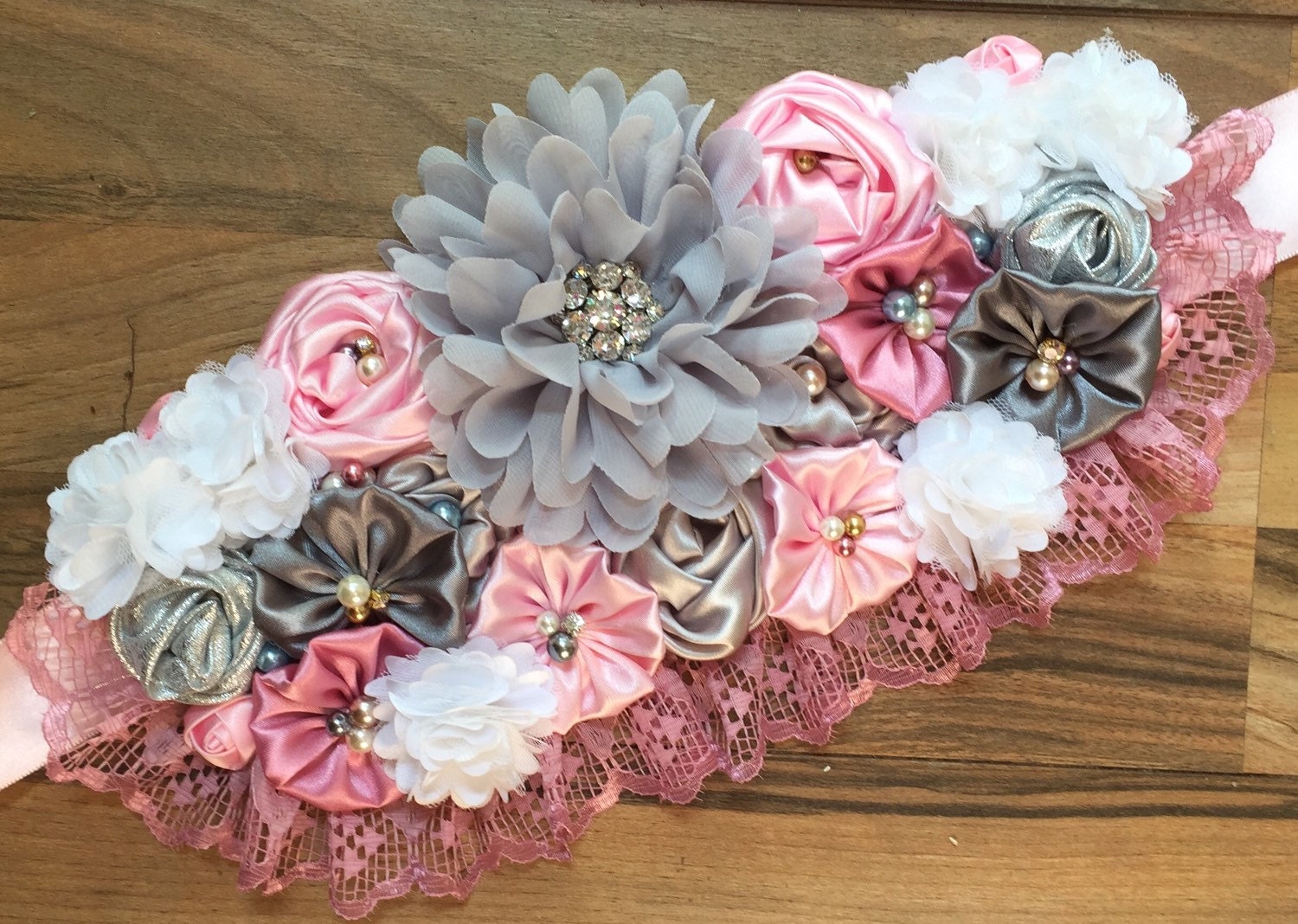 ivory vintage pink grey lace trio shabby chic headband pink and gray vintage shabby chic maternity sash pregnancy ivory vintage pink grey lace trio shabby chic headband pink and gray vintage shabby chic maternity sash pregnancy