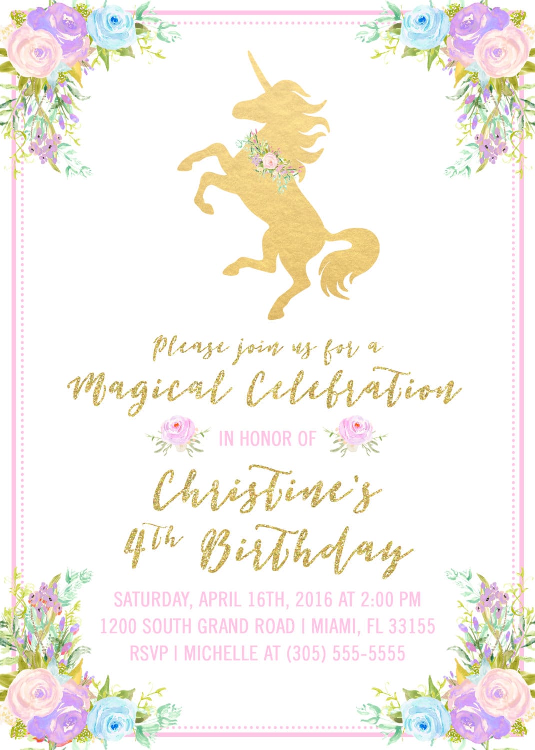 unicorn invitation unicorn birthday invitation girl 1st