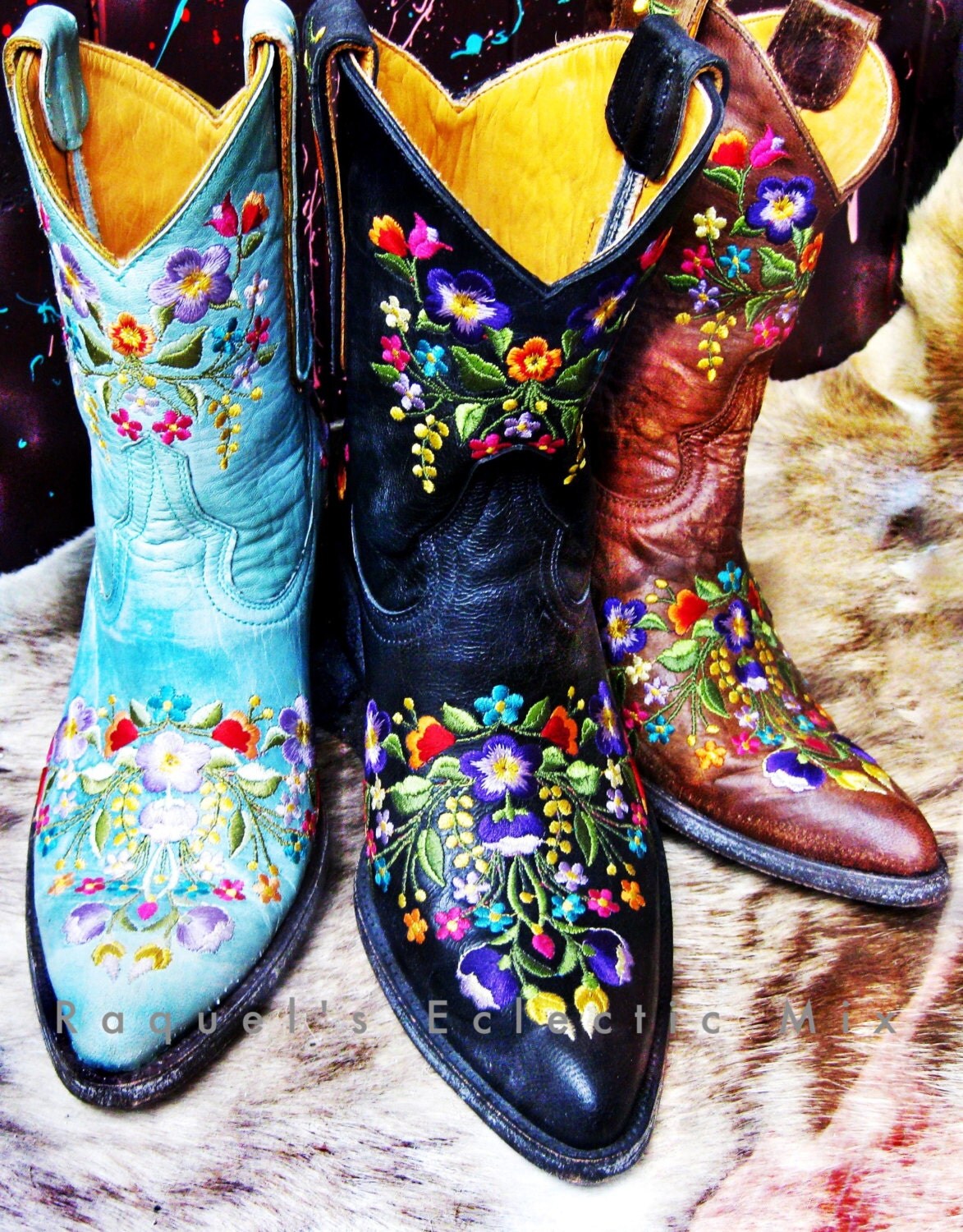 3 Flowery Embroidered Cowboy Boots London by RaquelsEclecticMix