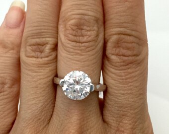 CZ Sparkle Jewelry 3 Carat Round CZ Engagement Ring - Classic Cubic Zirconia Solitaire Replica Wedding Rhodium Finish Sterling Silver