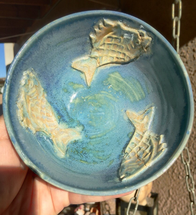 Ceramic bowl blue gold fish by on Etsy