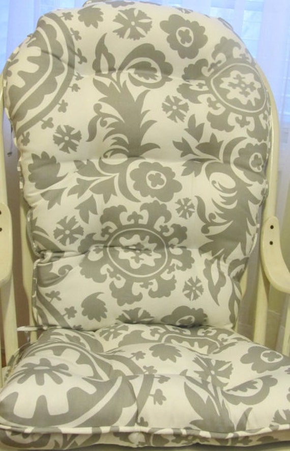 Rocking Chair Or Glider Cushion Set In Grey Gray And White Suzani