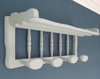 Upcycled Coat Peg Shelf, Traditional French 'Porte Manteau', Wall Mounted Solid Wooden Peg Rack, Hallway or Cloakroom, 23" x 9.5" x 8"