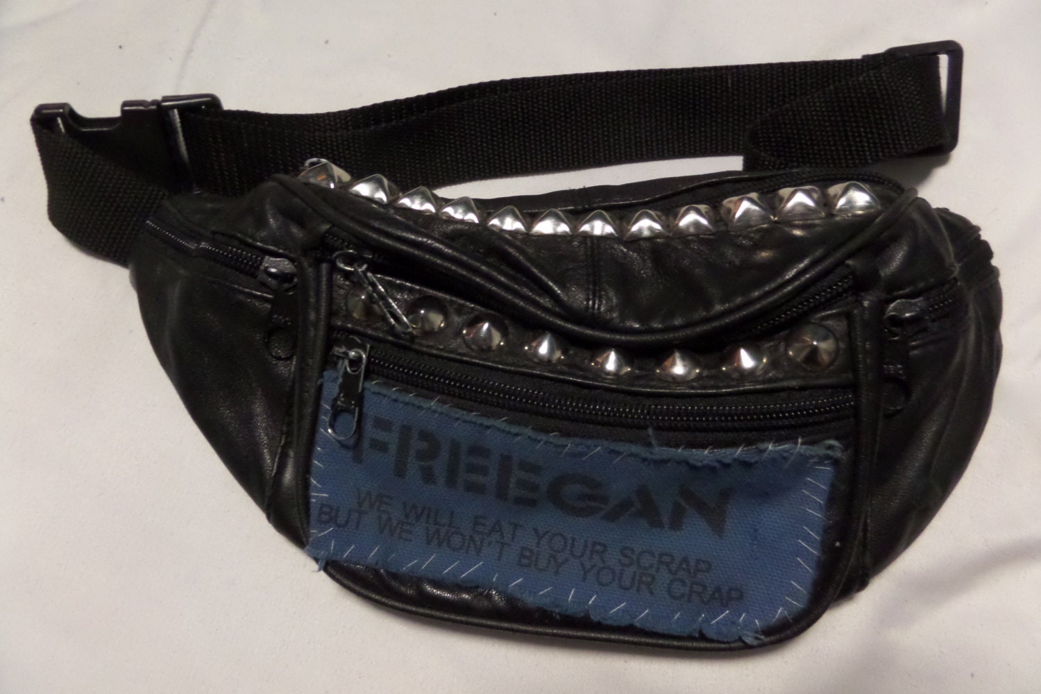 patched FREEGAN studded fanny pack