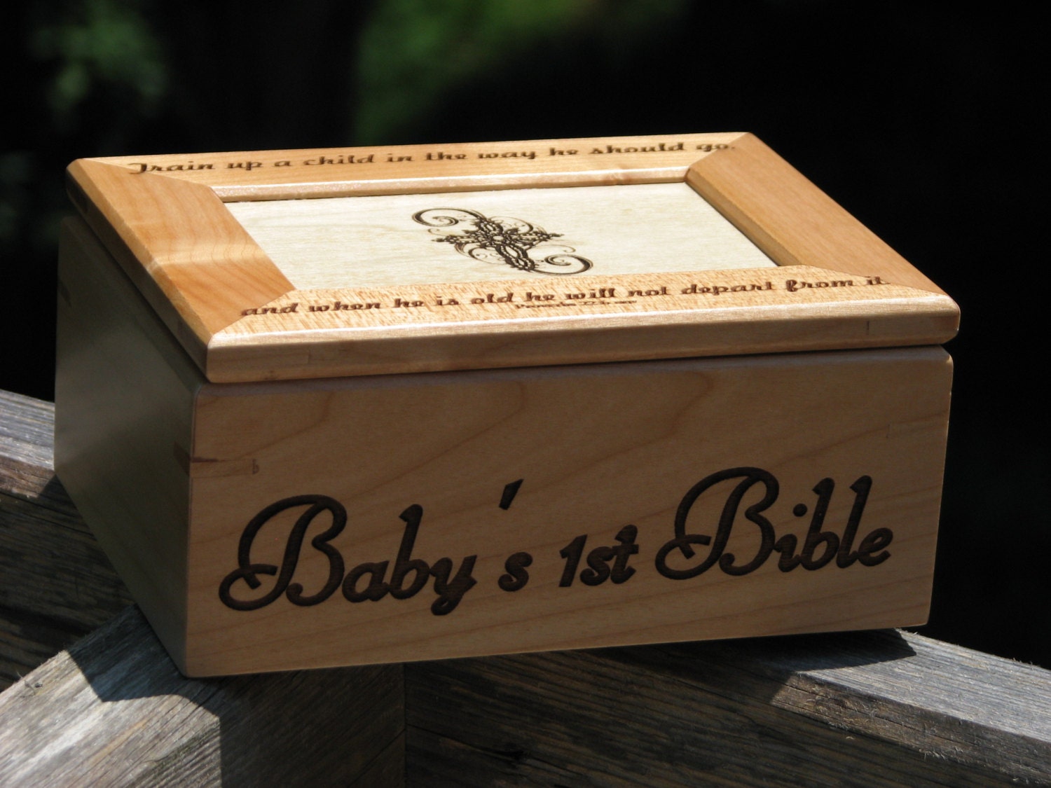 Laser Engraved Wooden Box Baby's 1st Bible Keepsake