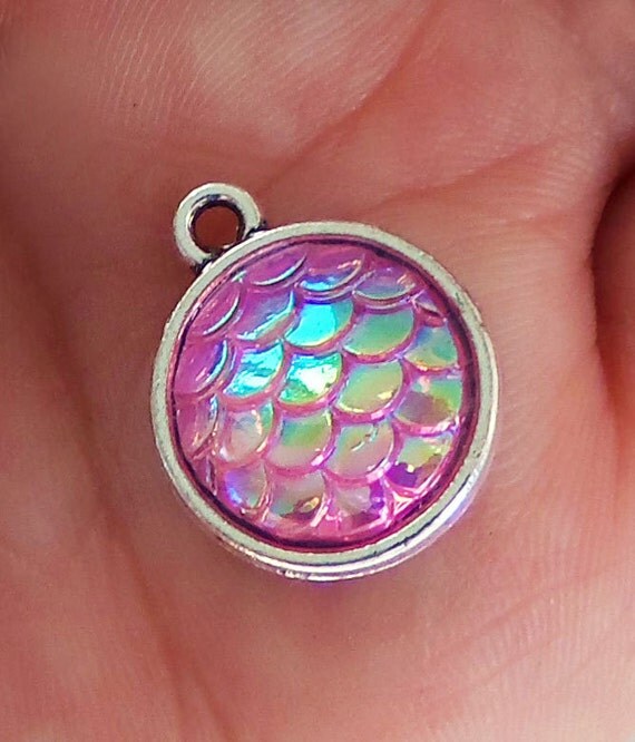 4 TWO SIDED pink mermaid scale charms pink fish scale pink