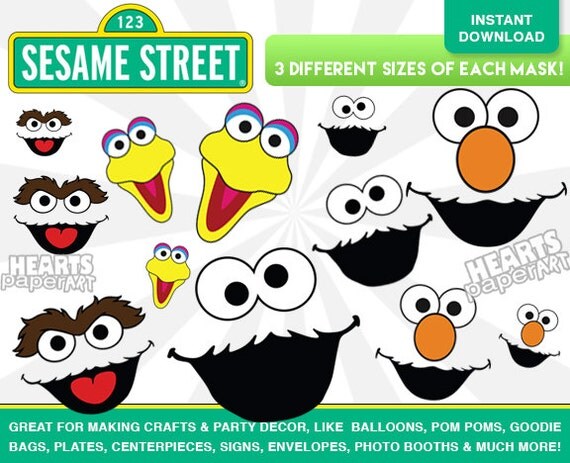 12 Sesame Street Face Cutouts Printable Crafts by HeartsPaperArt