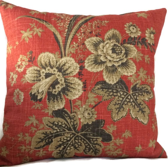 Farmhouse Pillow Red Brown Floral Throw Pillow Cushion Cover