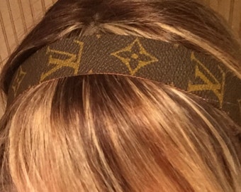Louis Vuitton headband made from authentic Louis Vuitton canvas, black elastic... Logo placement may very with each piece