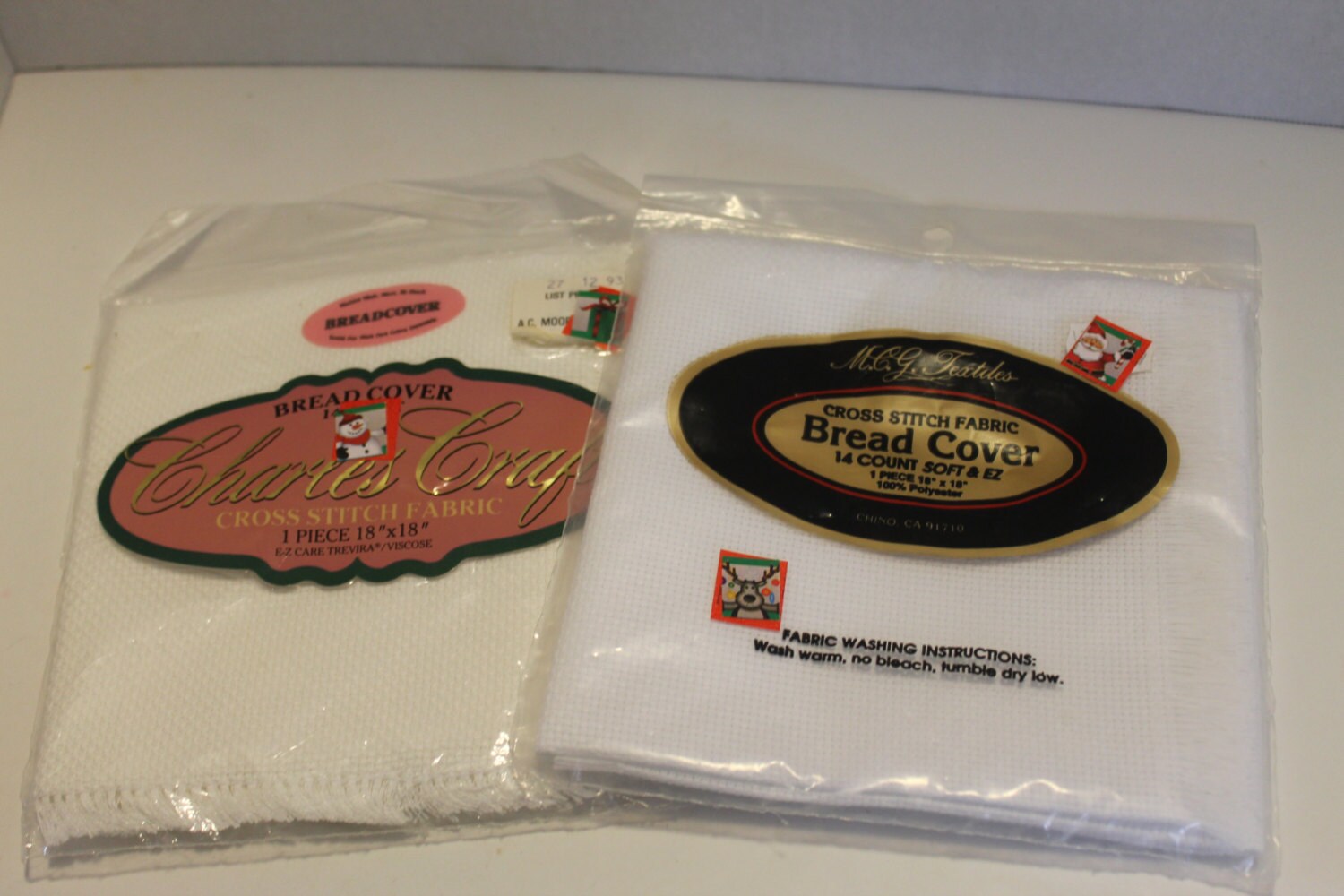 NEW 2 Counted Cross Stitch Bread Cover Cloths White and
