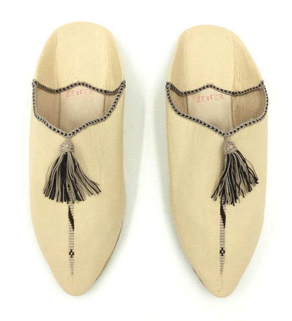 Cream Leather Babouche Shoes
