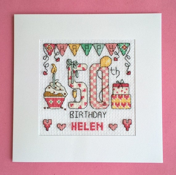 Happy 50th Birthday cross stitch card kit