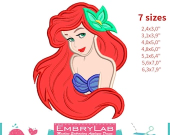 Applique Ariel. The Little Mermaid. Machine Embroidery Applique Design. Instant Digital Download (16188)