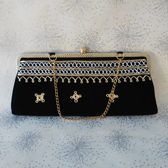 Vintage Black Bag - Goth Wedding Bag - Steampunk Wedding Handbag, 60s Evening Bag, Black Clutch Bag, Gift Lady Woman Her by PylonVintage steampunk buy now online