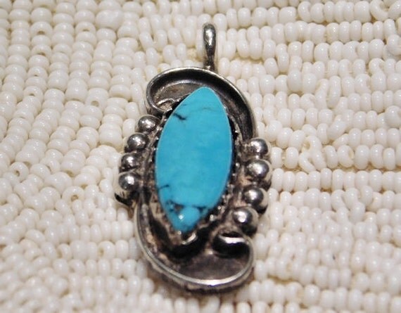 Vintage Turquoise Pendant Native American Unsigned Navajo Sterling Silver Pendant Charm Artisan Hand Crafted Southwestern Western Jewelry