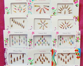 50 bindi Packets -Bollywood Tika Tikka BINDIS / Temporary Tattos, Temporary tattoos, Bindi Jewelry forehead tikka Gems Bellydance