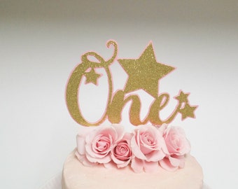 Pink and Gold One Cake Topper, Cake Topper, Pink and Gold Birthday, One Cake Topper, Glitter Cake Topper, Cake Smash, First Birthday