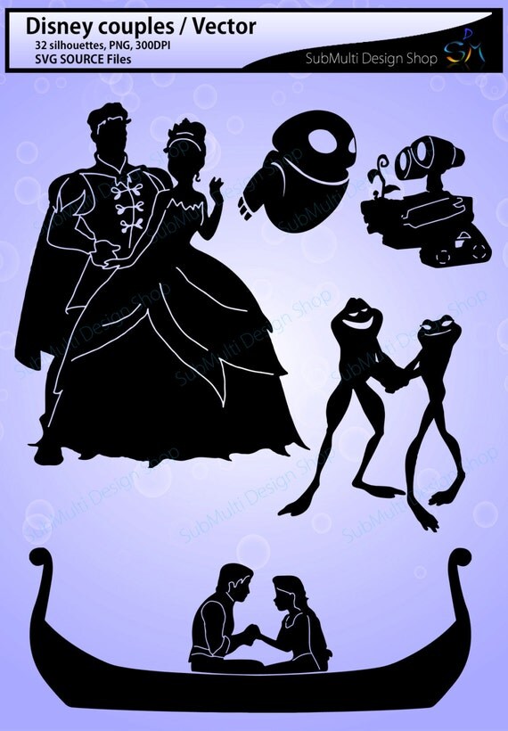 32 Disney couples silhouette SVG / PNG / made for each other / EPS ...