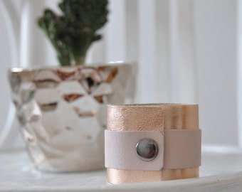 Leather Bracelet, Gold Leather Accessory, Leather Jewelry