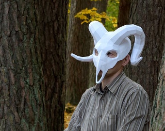 Ram Mask, Ram Skull Mask, Instant Pdf download, Papercraft Halloween Party mask, paper mask printable DIY pdf template