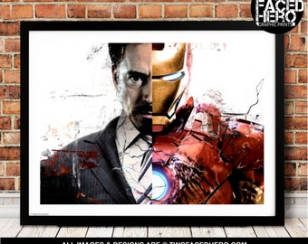 Iron Man Poster Print, Tony Stark Split, Civil War, Avengers, Captain America, Marvel Inspired Art